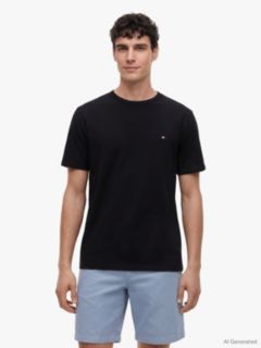 Flag Embroidery Textured Crew Neck T-Shirt — Black 1