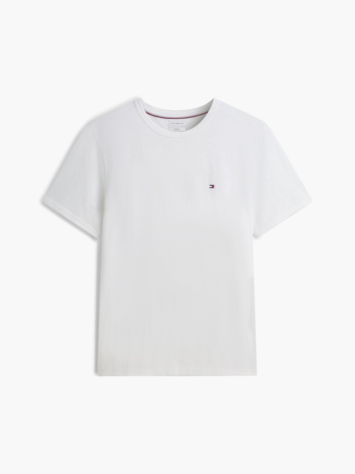 Flag Embroidery Textured Crew Neck T-Shirt — White