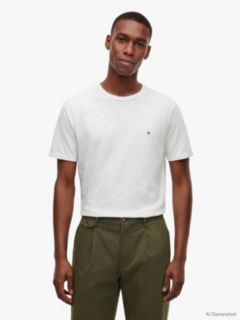 Flag Embroidery Textured Crew Neck T-Shirt — White 1