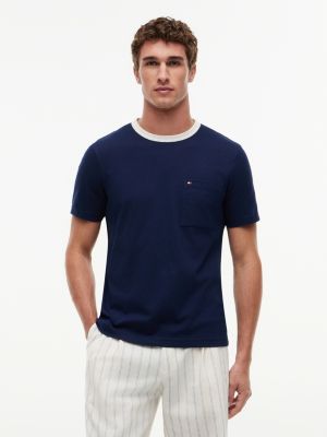 t-shirt en jersey à col en maille blue pour hommes tommy hilfiger