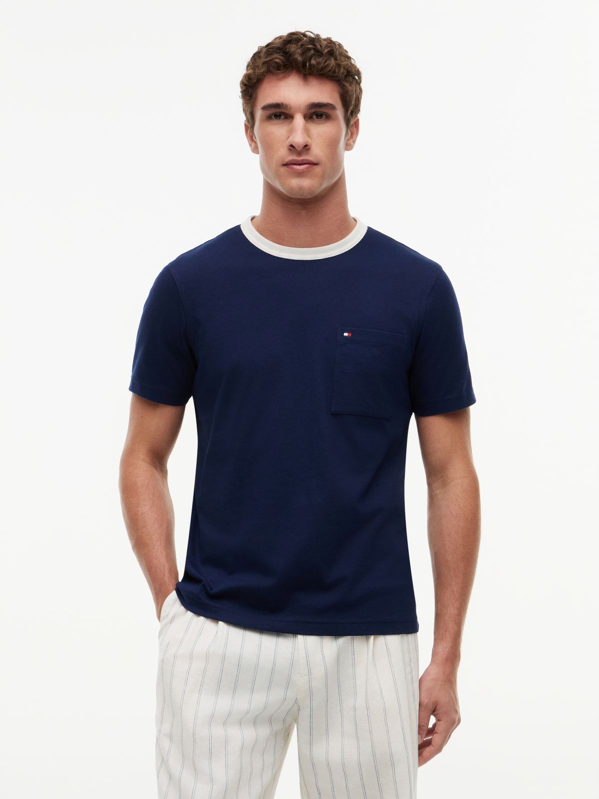 Mesh Collar Jersey T-Shirt — Blue