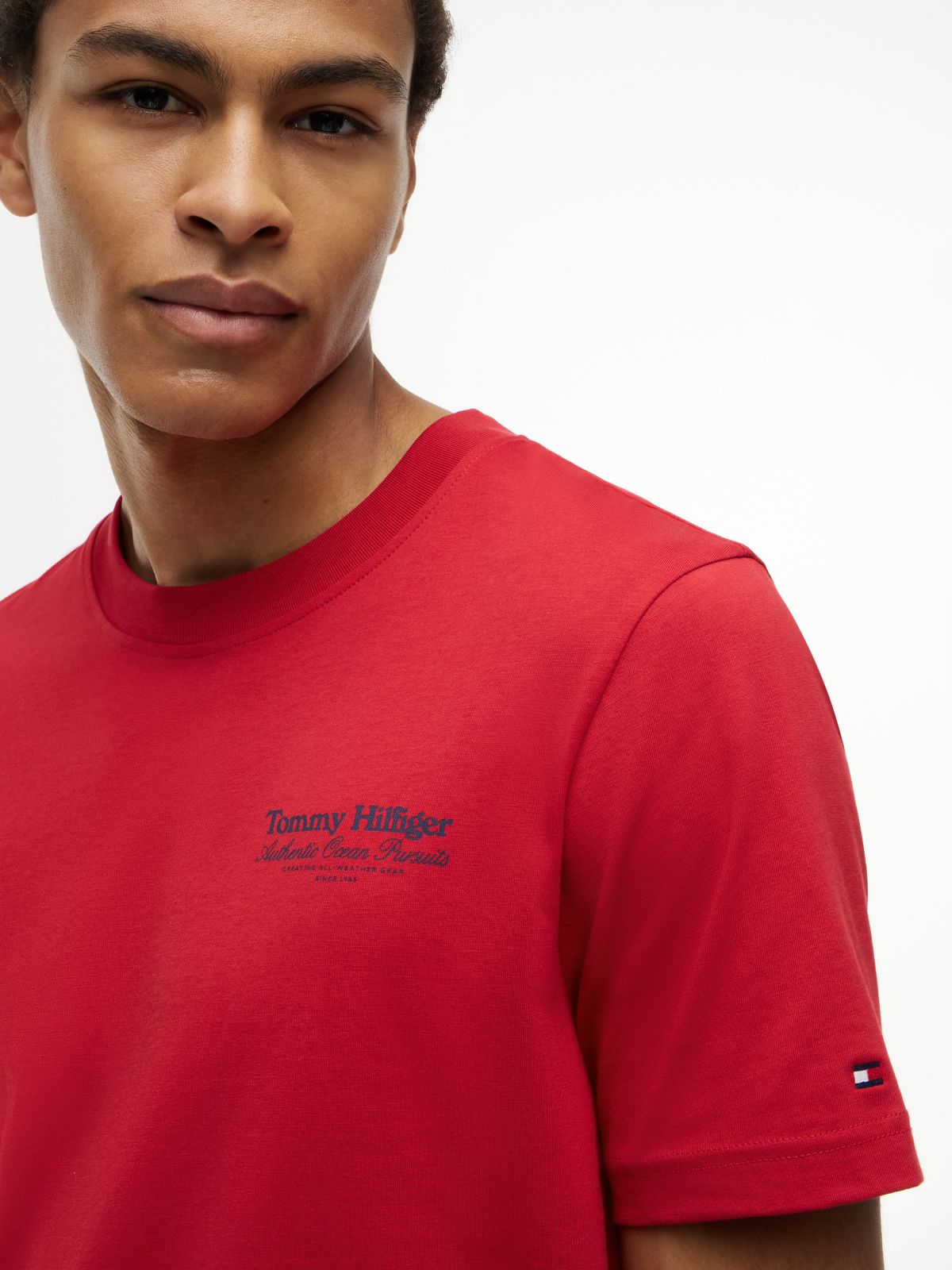 Back Graphic Jersey Crew Neck T-Shirt — Red