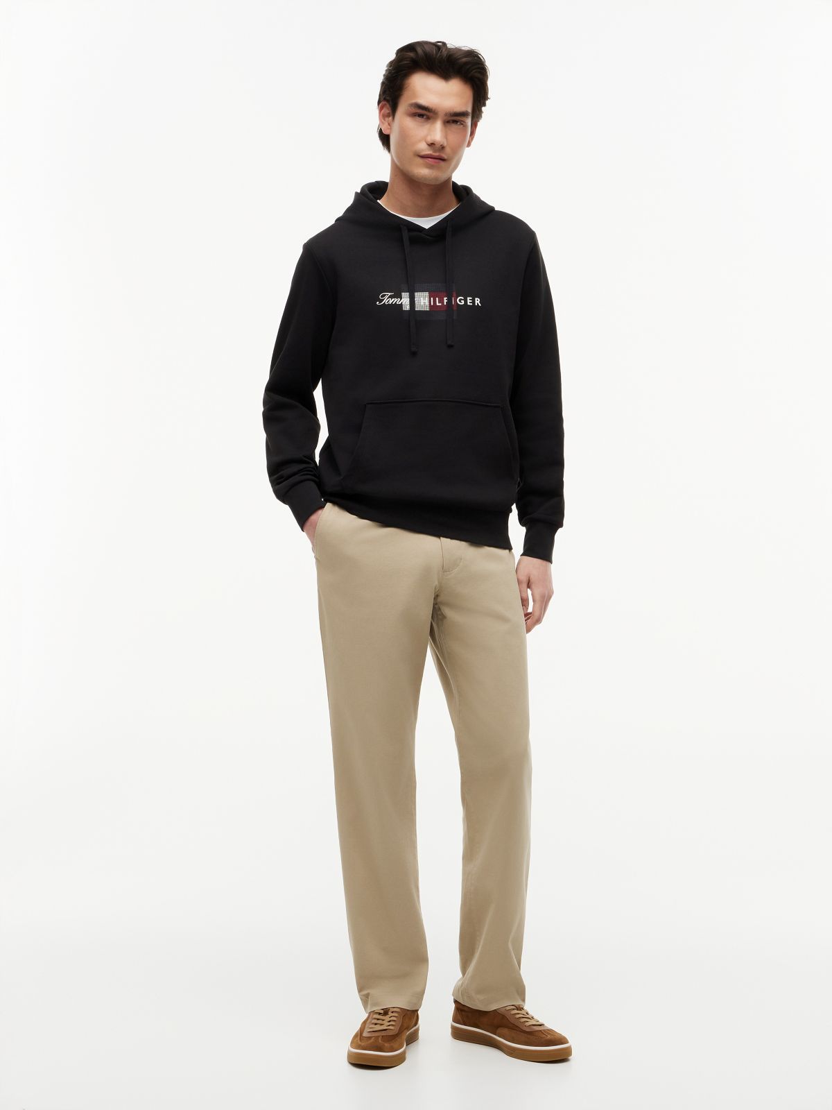 Flag Graphic Terry Drawstring Hoody — Black