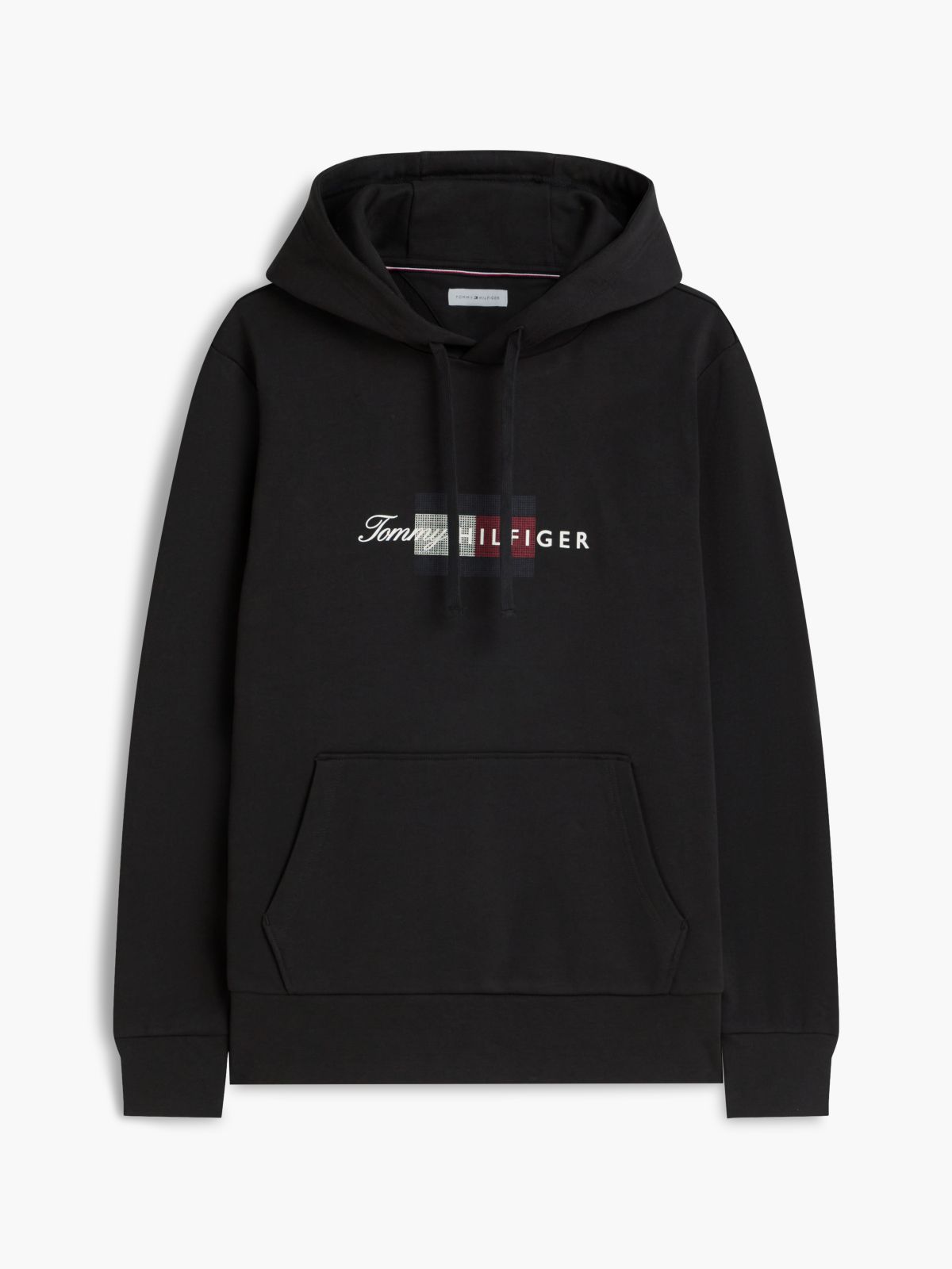 Flag Graphic Terry Drawstring Hoody — Black