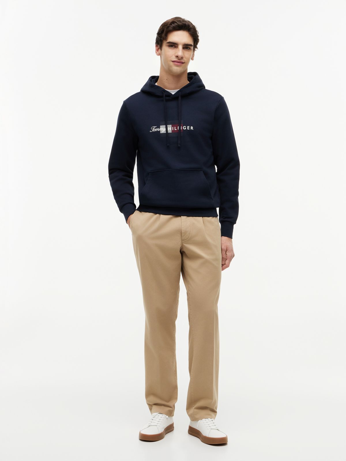 Flag Graphic Terry Drawstring Hoody — Blue