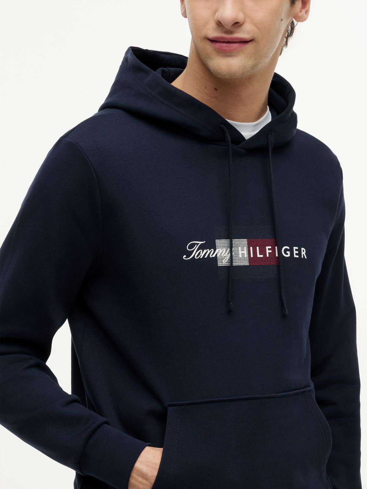 Flag Graphic Terry Drawstring Hoody — Blue