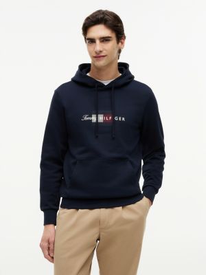 felpa in spugna con cappuccio e grafica blue da uomini tommy hilfiger