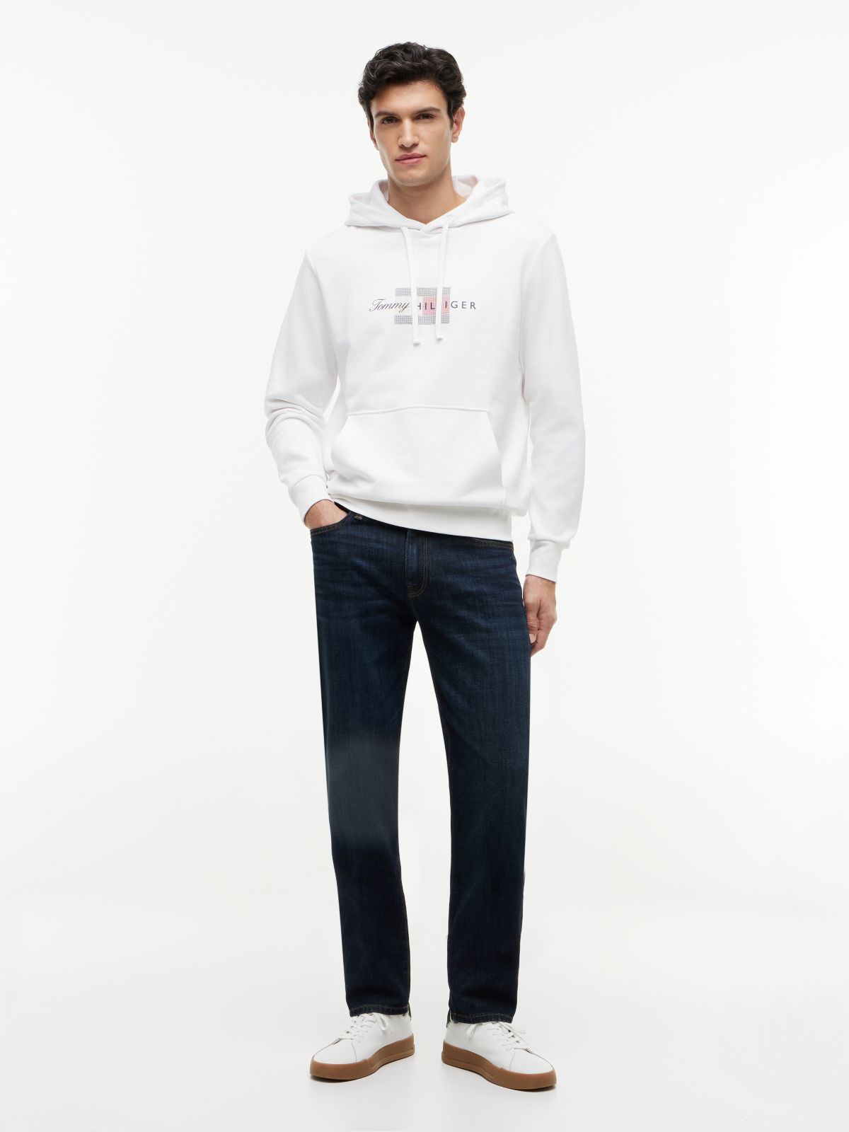Flag Graphic Terry Drawstring Hoody — White