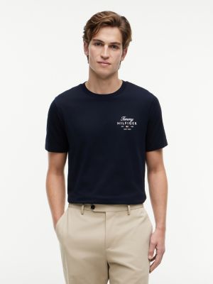 t-shirt en jersey à col ras-du-cou et logo blue pour hommes tommy hilfiger