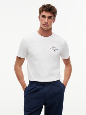 white logo jersey crew neck t-shirt for men tommy hilfiger