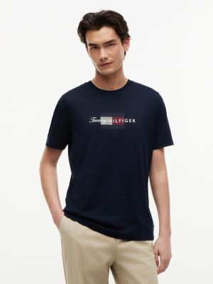 t-shirt en jersey à drapeau imprimé blue pour hommes tommy hilfiger