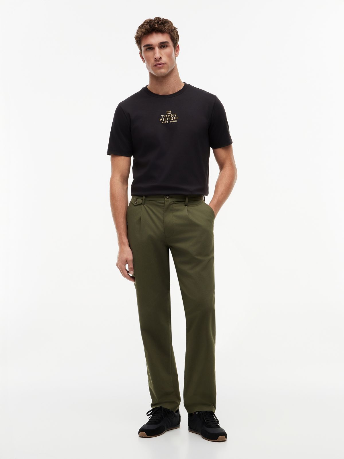 Logo Embroidery Interlock Knit T-Shirt — Black