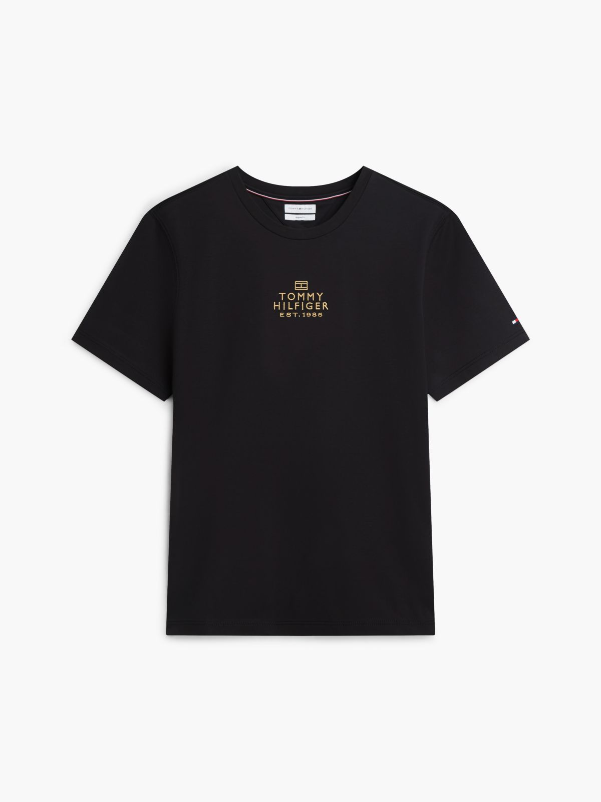 Logo Embroidery Interlock Knit T-Shirt — Black