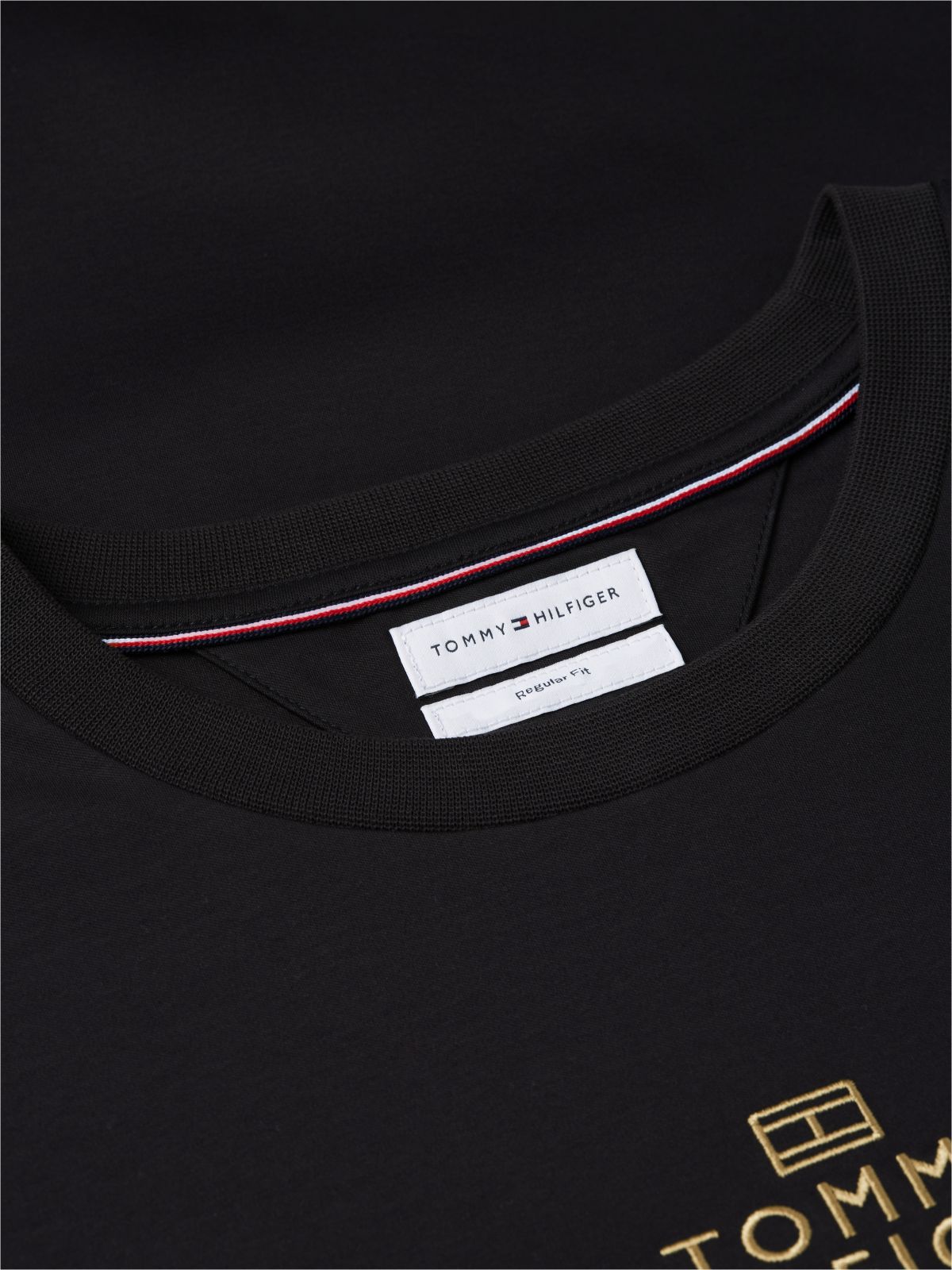 Logo Embroidery Interlock Knit T-Shirt — Black