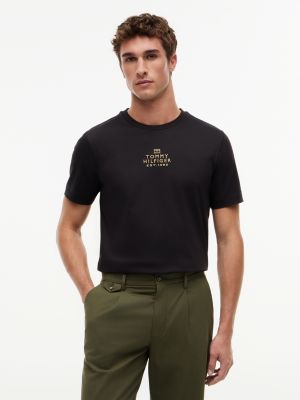 black tonal logo embroidery interlock knit t-shirt for men tommy hilfiger