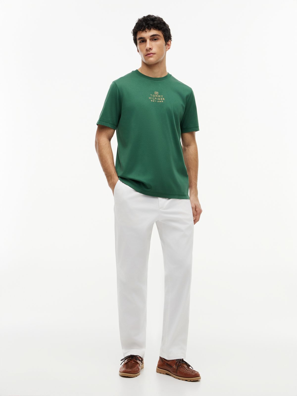 Logo Embroidery Interlock Knit T-Shirt — Green