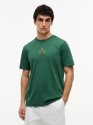 green tonal logo embroidery interlock knit t-shirt for men tommy hilfiger