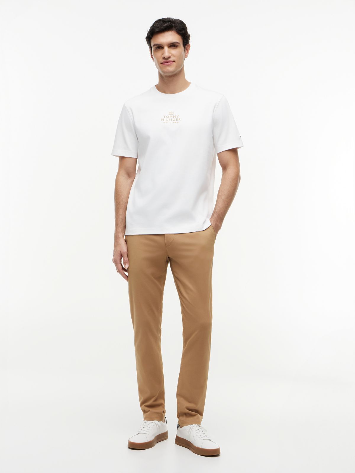 Logo Embroidery Interlock Knit T-Shirt — White