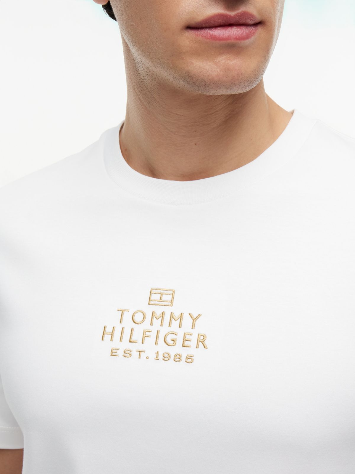 Logo Embroidery Interlock Knit T-Shirt — White