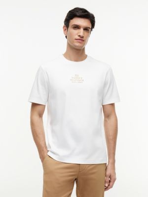 white tonal logo embroidery interlock knit t-shirt for men tommy hilfiger