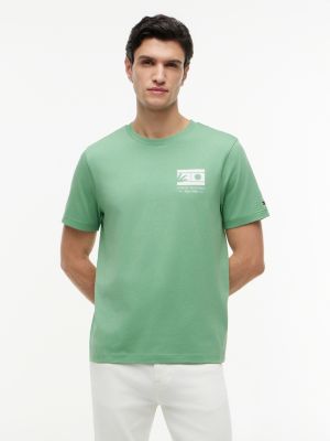 t-shirt in jersey con logo grafico green da uomini tommy hilfiger
