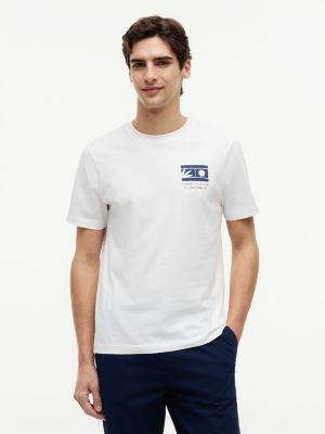 white jersey t-shirt met ronde hals en logo-graphic voor heren - tommy hilfiger