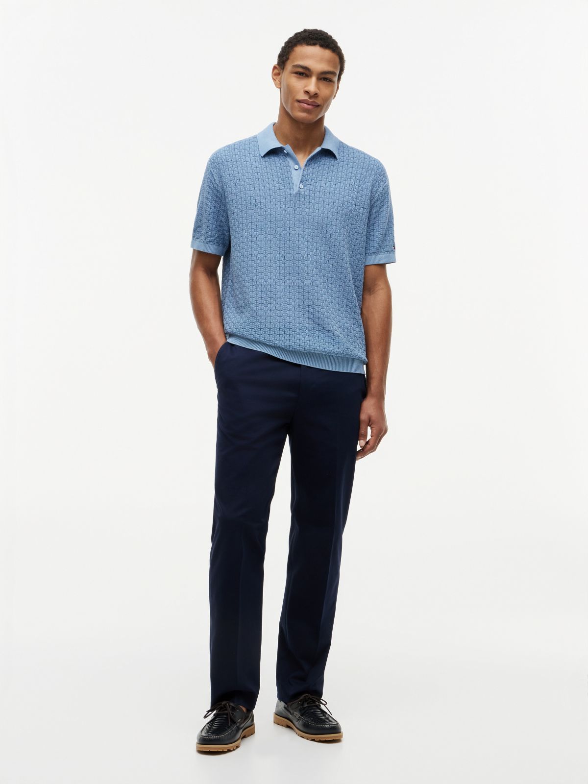 Washed Structured Polo Shirt — Blue