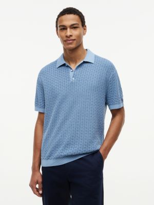 blue relaxed fit washed structured polo shirt for men tommy hilfiger
