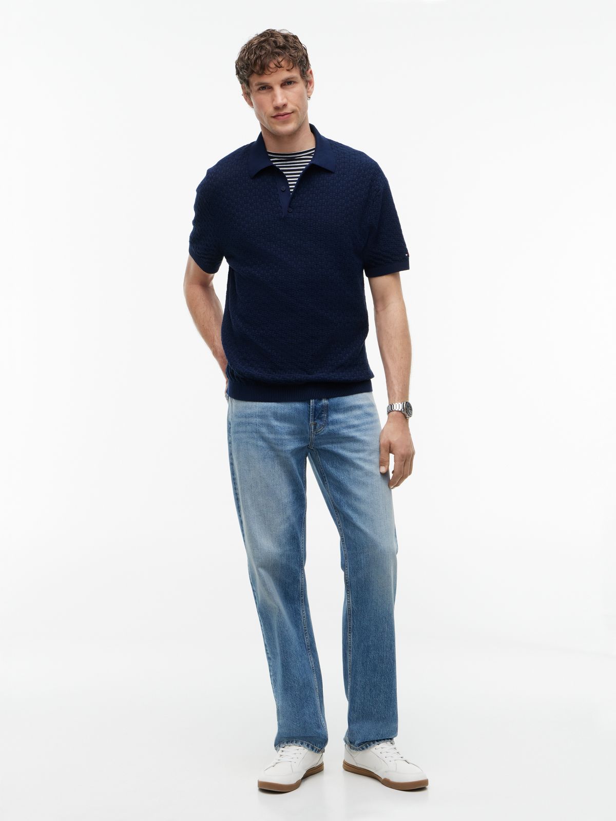 Washed Structured Polo Shirt — Blue