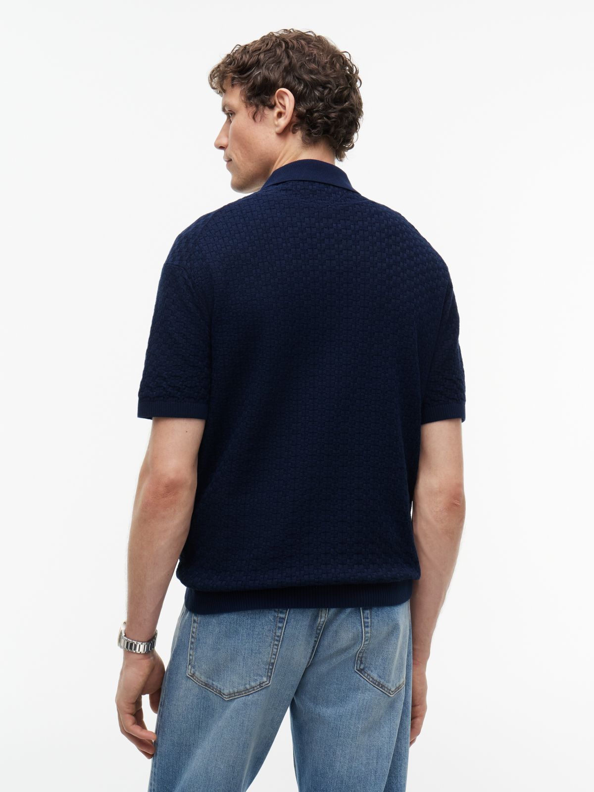 Washed Structured Polo Shirt — Blue
