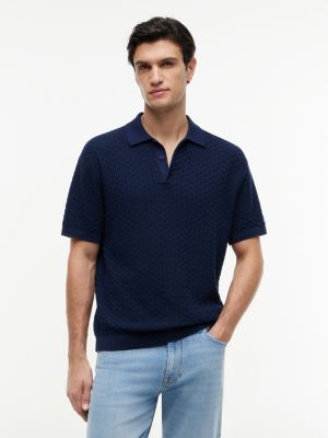 blue relaxed fit washed structured polo shirt for men tommy hilfiger