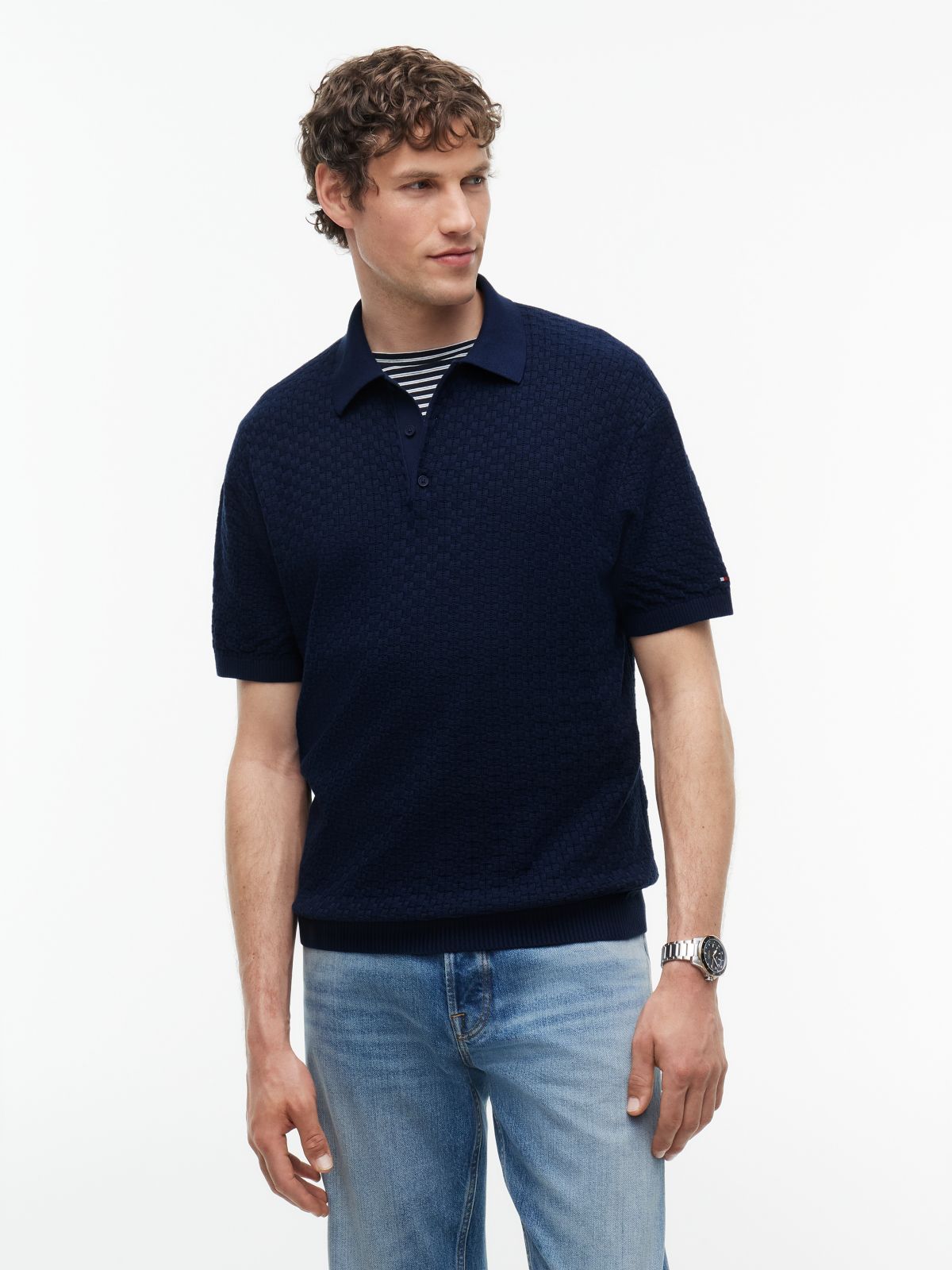 Washed Structured Polo Shirt — Blue