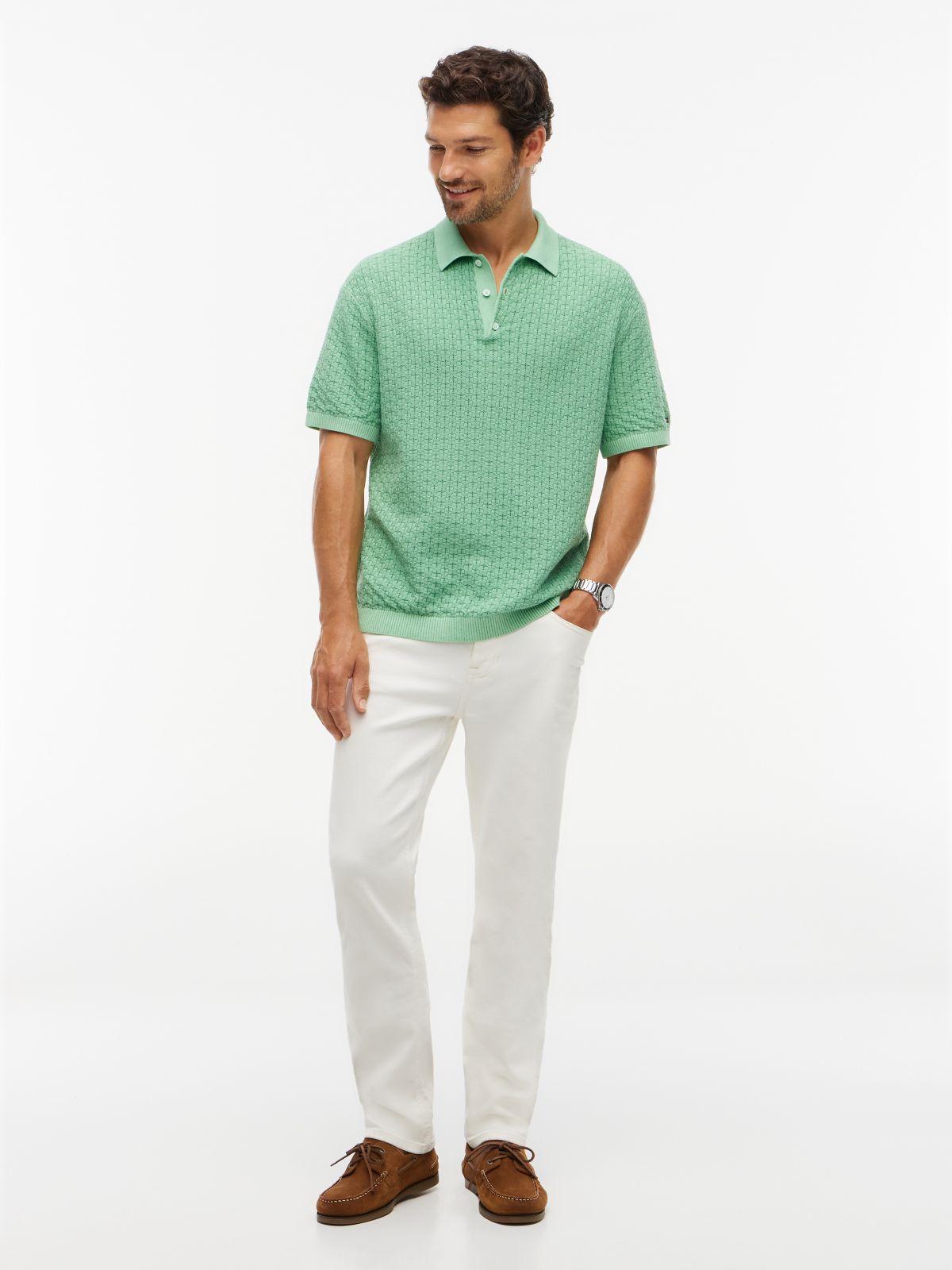 Washed Structured Polo Shirt — Green