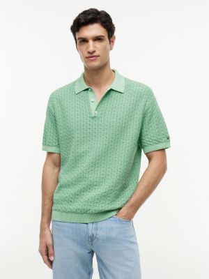 green relaxed fit washed structured polo shirt for men tommy hilfiger