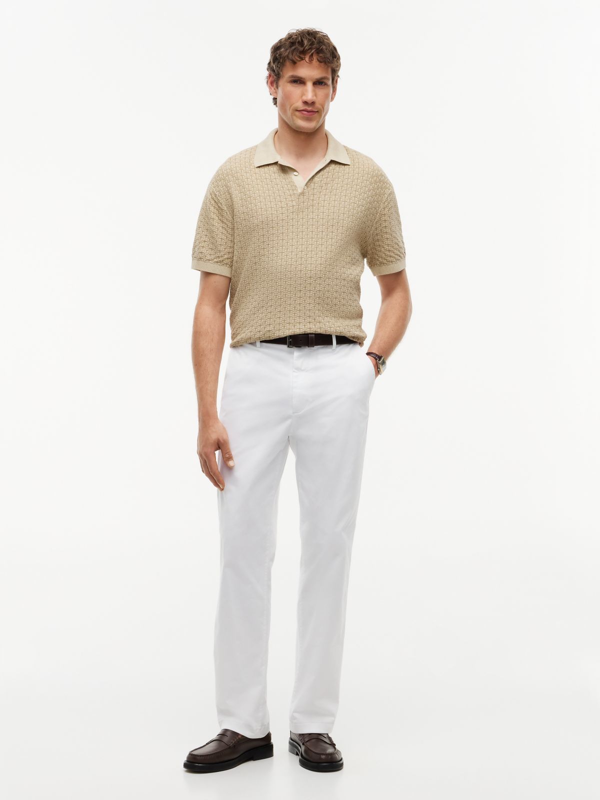 Washed Structured Polo Shirt — Beige