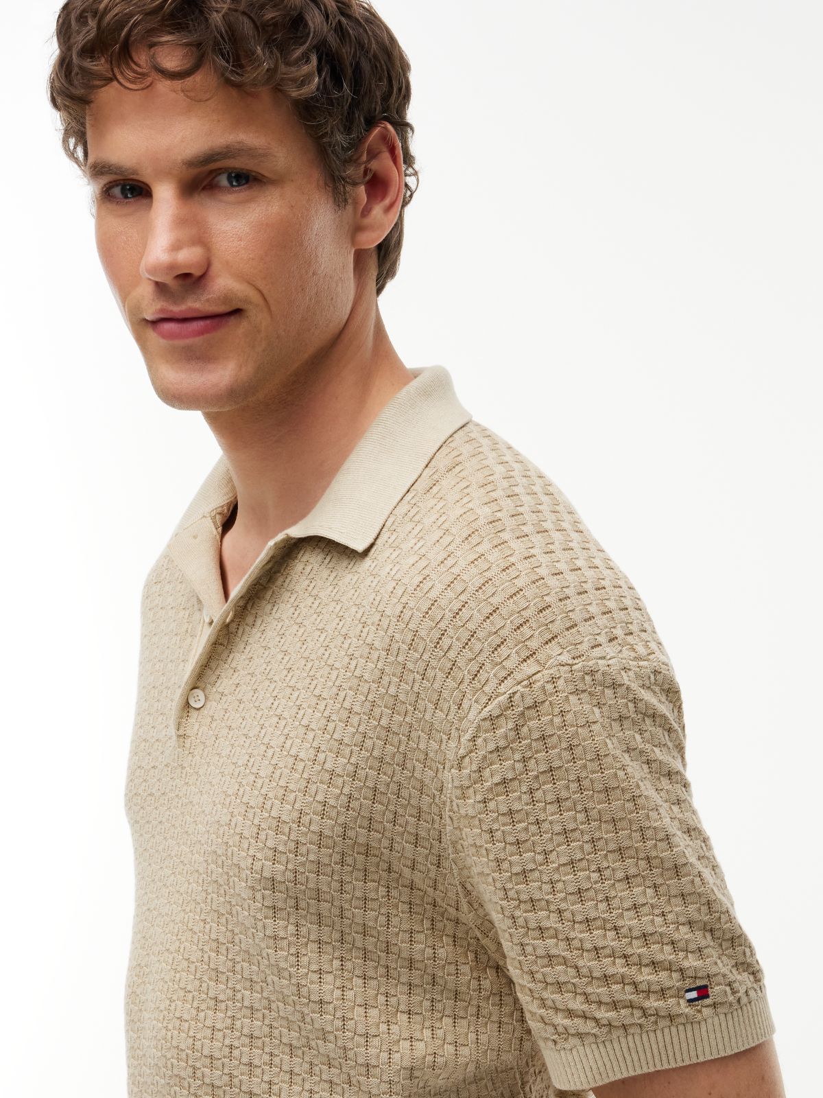 Washed Structured Polo Shirt — Beige