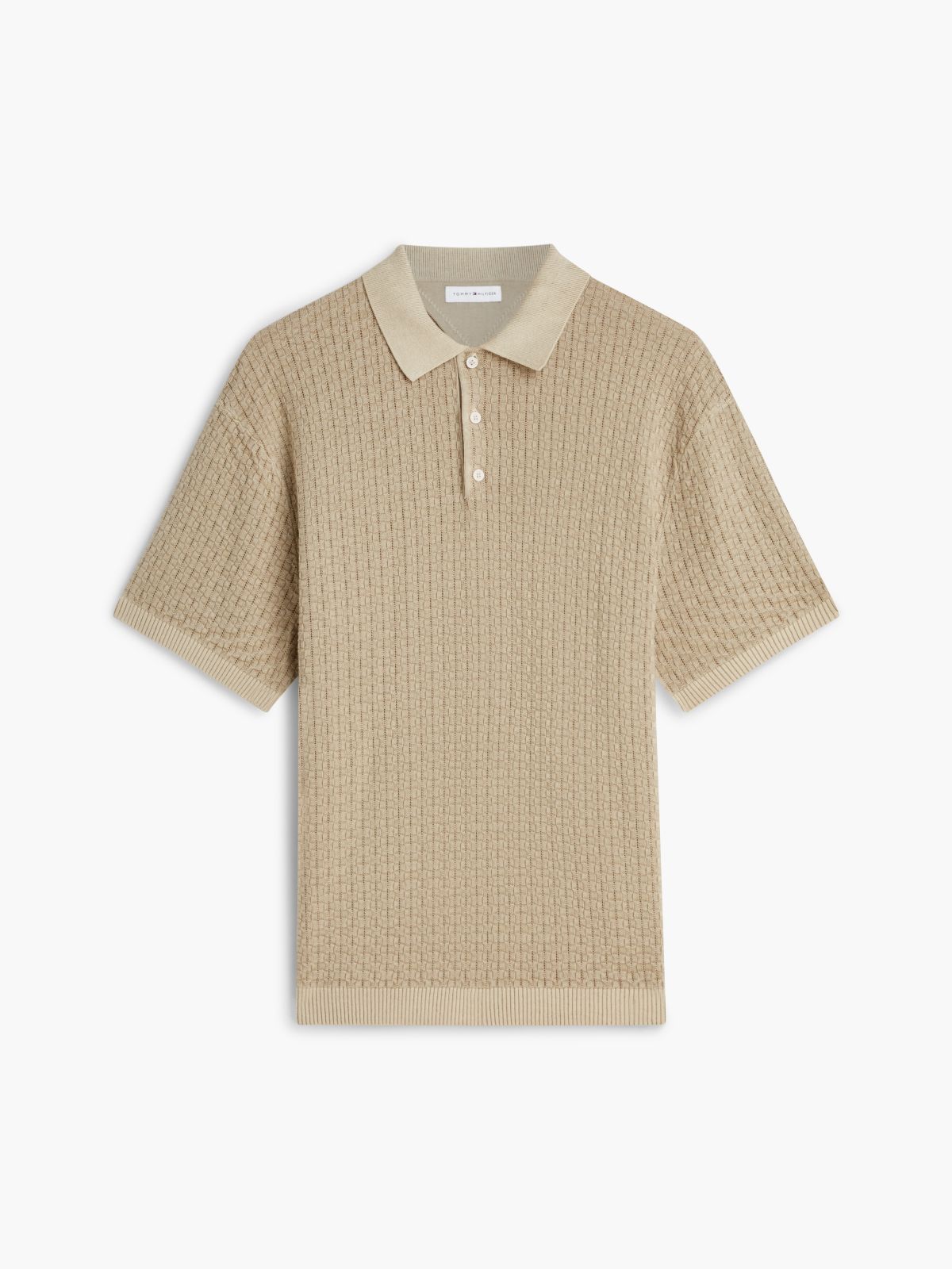 Washed Structured Polo Shirt — Beige