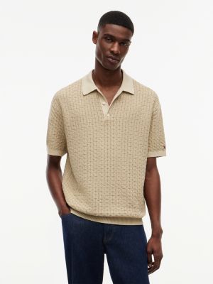 khaki relaxed fit washed structured polo shirt for men tommy hilfiger