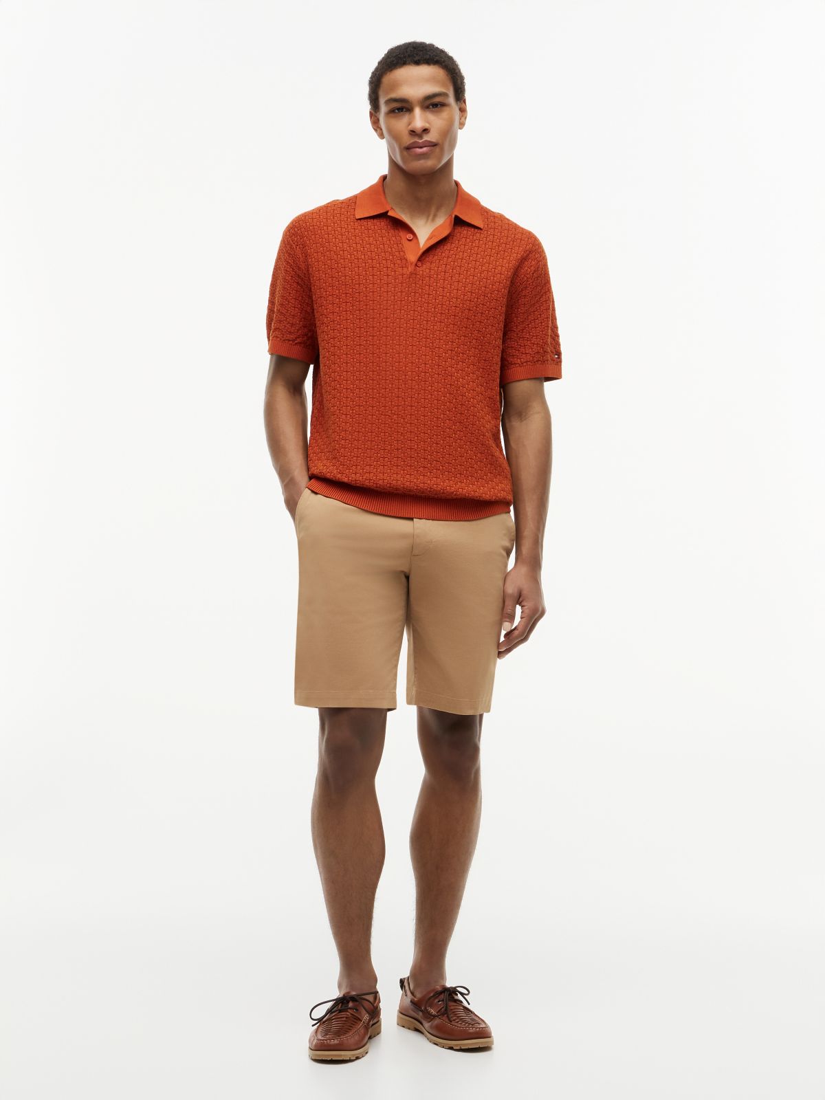 Washed Structured Polo Shirt — Orange