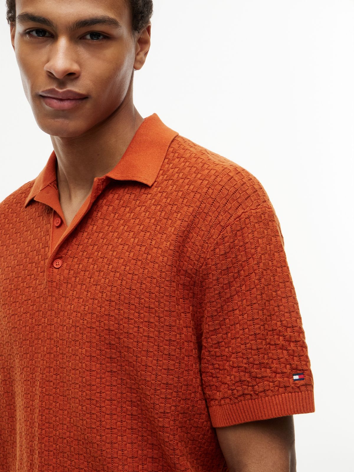 Washed Structured Polo Shirt — Orange