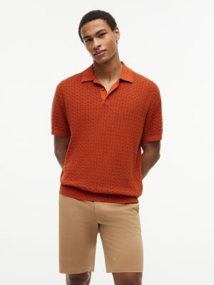 orange relaxed fit washed structured polo shirt for men tommy hilfiger