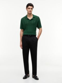 Relaxed Pointelle Structured Polo Shirt With Linen — Green 2