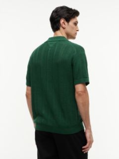 Relaxed Pointelle Structured Polo Shirt With Linen — Green 4