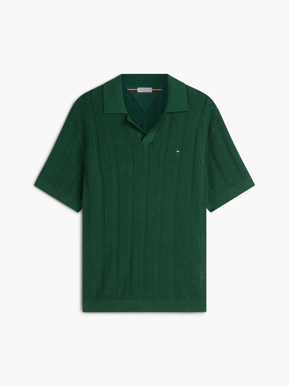 Relaxed Pointelle Structured Polo Shirt With Linen — Green