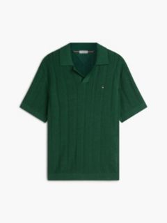 Relaxed Pointelle Structured Polo Shirt With Linen — Green 5