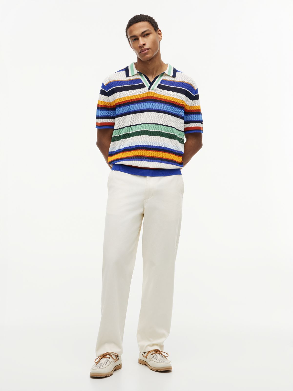 Relaxed Fit Multicolour Stripe Polo Shirt — Multi