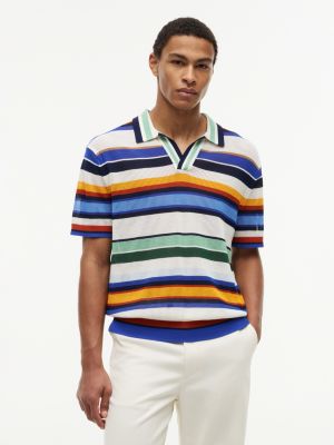 blue relaxed fit multicolour stripe polo shirt for men tommy hilfiger