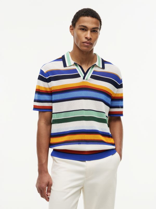 Relaxed Fit Multicolour Stripe Polo Shirt — Multi