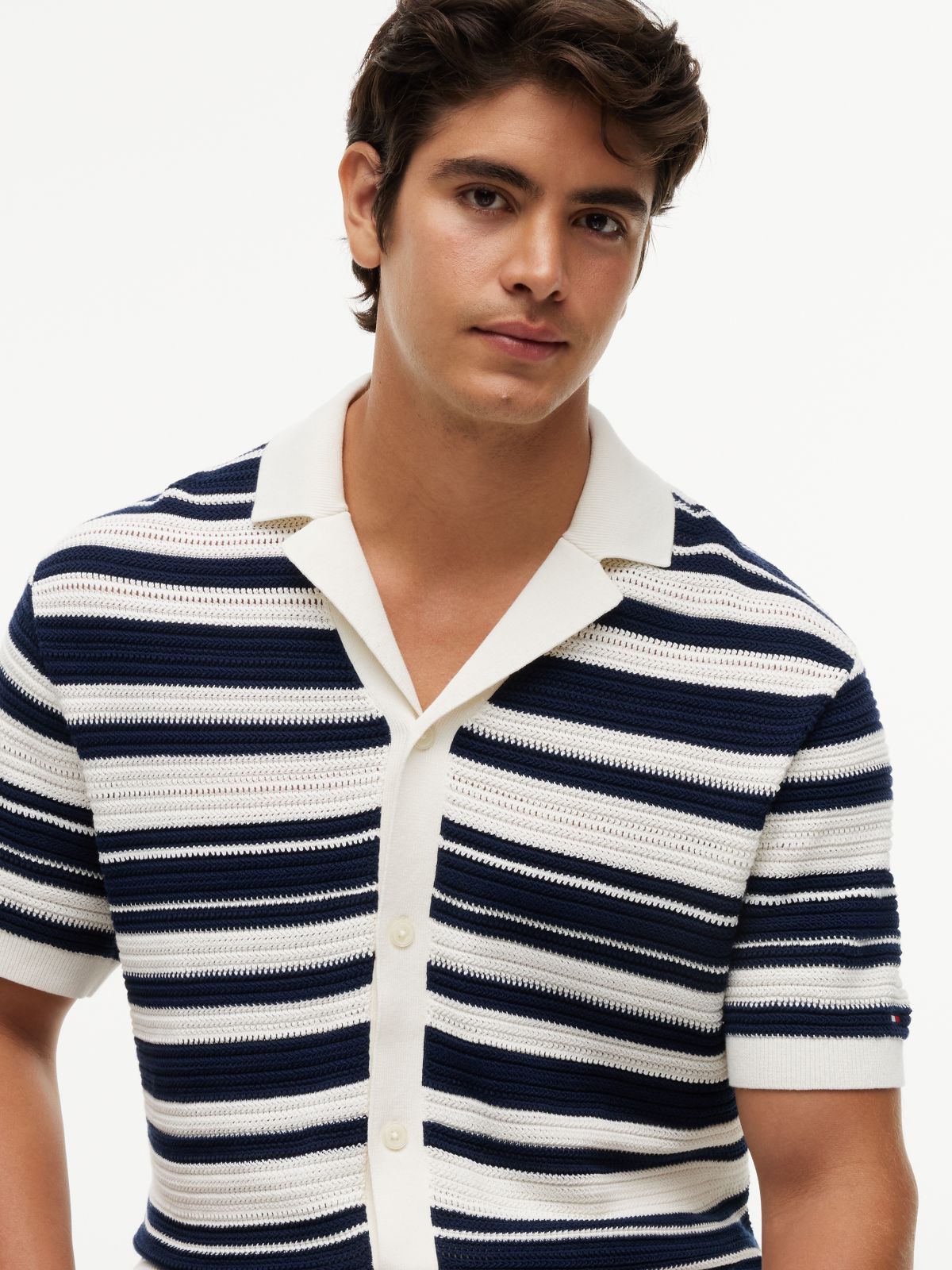 Regular Fit Breton Stripe Knit Short Sleeve Shirt — Multi