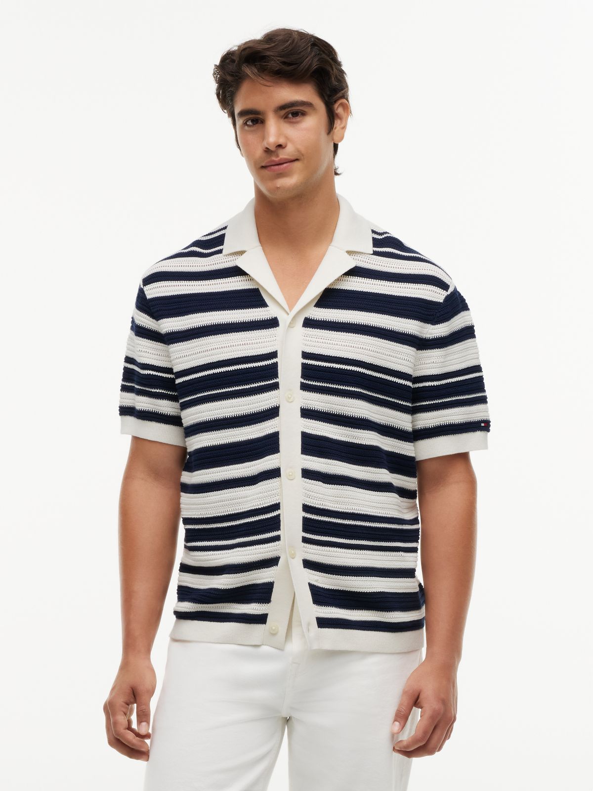 Regular Fit Breton Stripe Knit Short Sleeve Shirt — Multi
